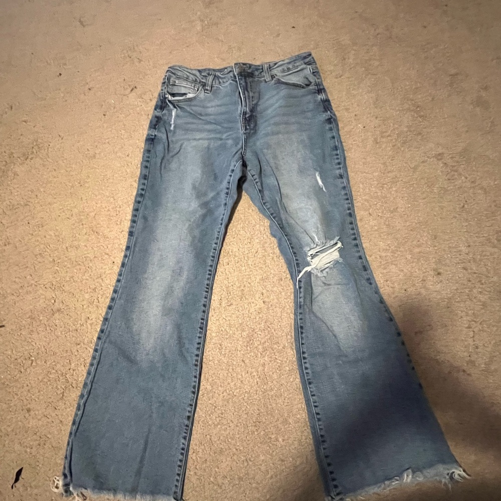 No Boundaries Light Blue Distressed Flare Jeans